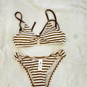 Cupshe Brown and White Striped Ring-Accent Bikini